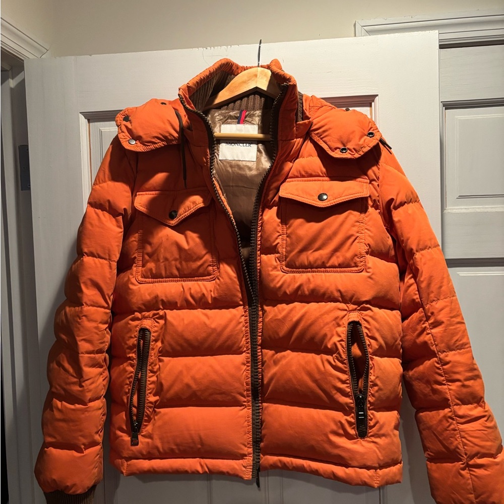 Vintage Moncler Orange Puffer Jacket with Removable Hood Size 2